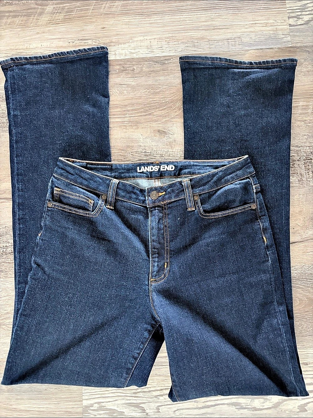 Lands' End Mid Rise Bootcut Jean Bootcut Jeans in Blue Waist 10